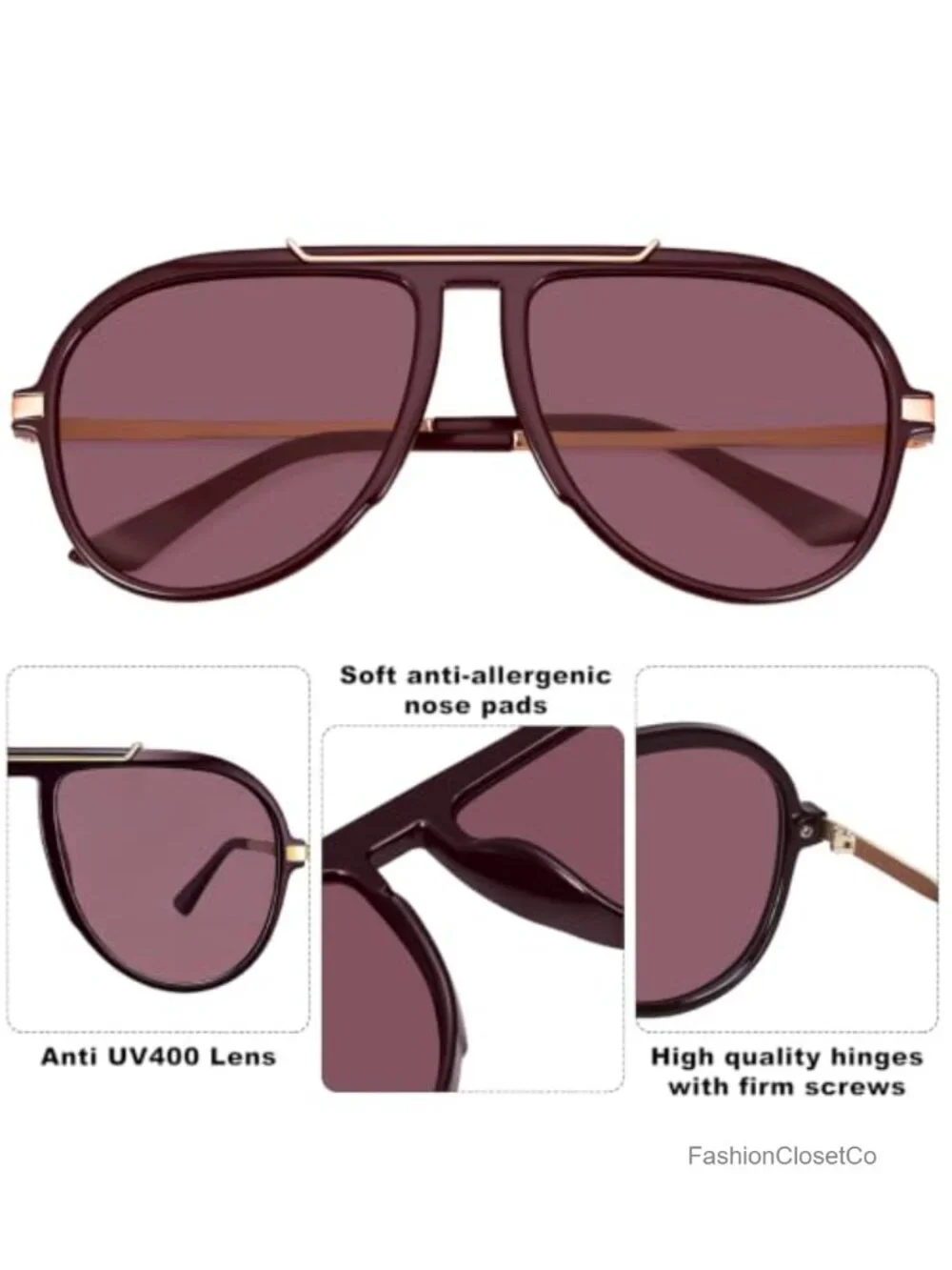 2 Pcs Oversized Square Sunglasses Polarized UV400 Retro 70s Aviator Unisex